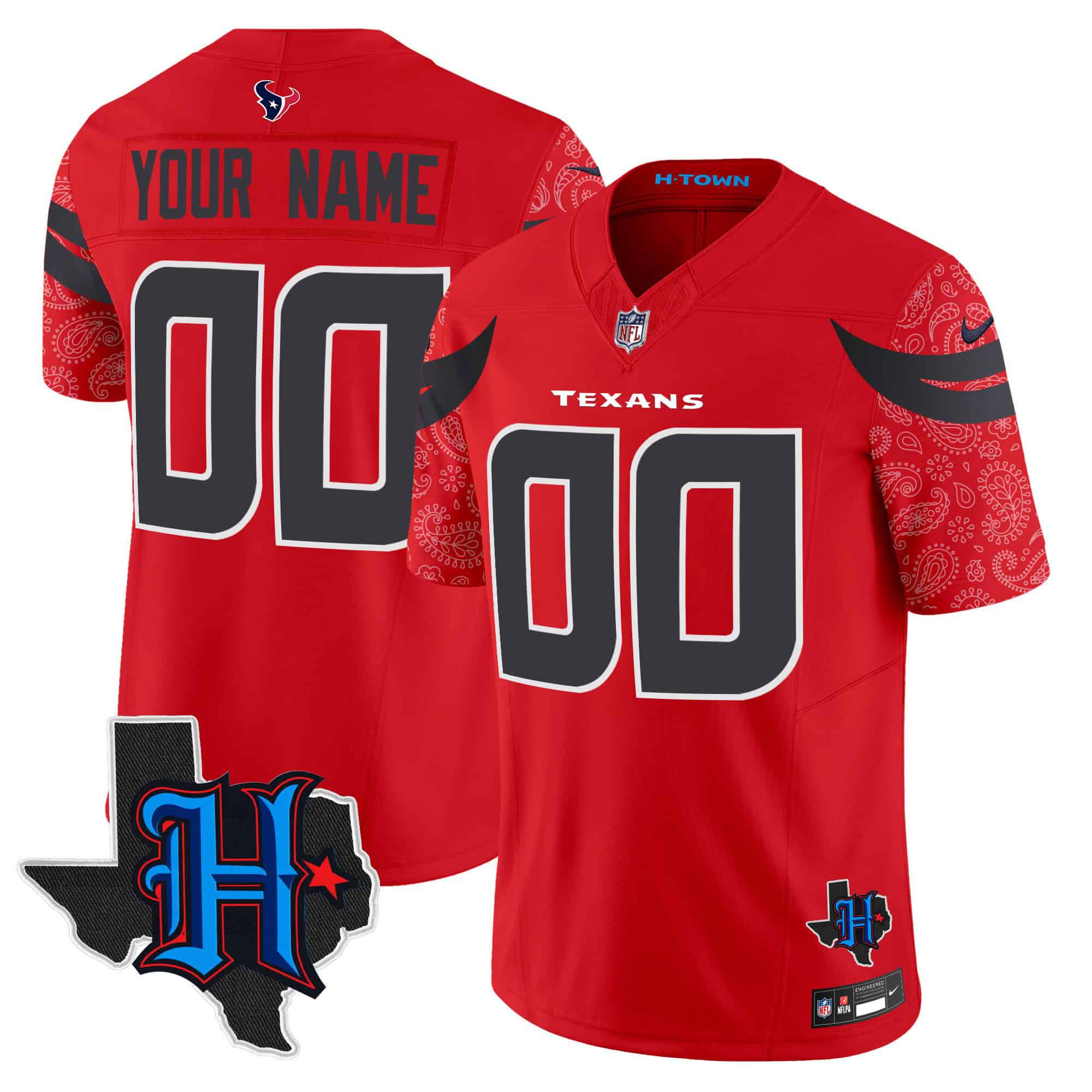 Men Houston Texans Red 2024 Nike Patch Vapor Limited Custom NFL Jersey style 1